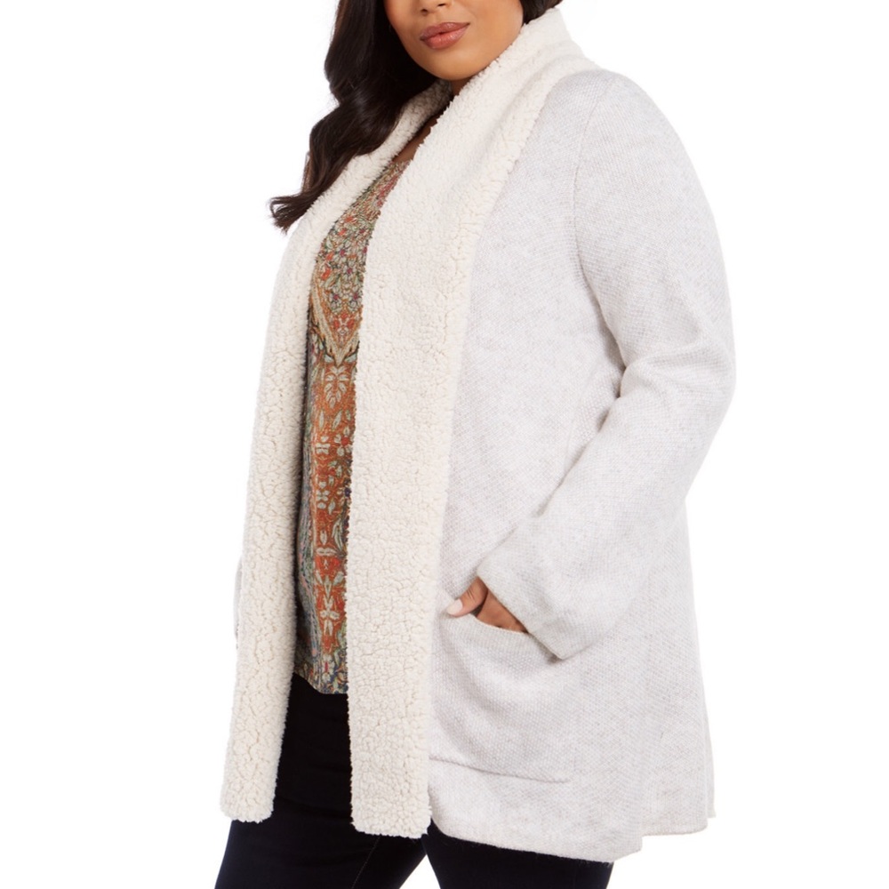 1X 2X Style & Co Natural Heather Sherpa Cardigan - Picture 2 of 7